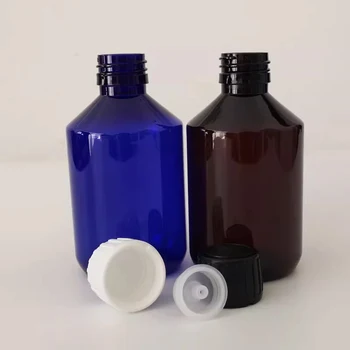 20 броя 250 мл празни кафяво-сини бутилки от PET опаковка с анти-кражба винт на капака за мини контейнер за душ гел, шампоан за течен сапун