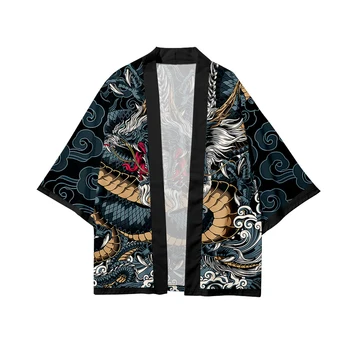 2023 Летни мъжки японските топове, кимона, жилетка, халат за баня, ежедневни свободни домашни халати за баня, палто с изображение на дракон, якета, традиционно облекло