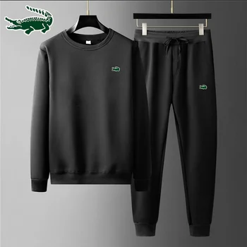 2023 Нов висококачествен мъжки спортен пуловер без качулка, с кръгло деколте за почивка, пуловер + комплект панталони за джогинг на открито