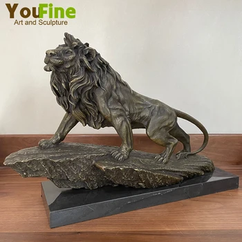 55 см Бронзова Статуя на Лъв Върху Мраморната Основа на Бронзова Скулптура на Лъв Скулптура на Животното Ходячая Статуетка на Лъв За Домашен интериор Украшение за Подарък