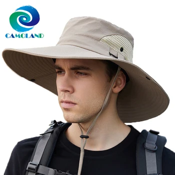 CAMOLAND Лятна мъжки панама с защита от uv Панама с широка периферия Сафари, Ловен туризъм шапка на Окото рибарска шапка Солнцезащитная шапка