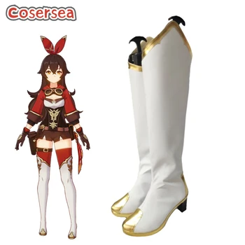 Cosersea Game Genshin Impact Янтарна обувки за cosplay дамски или мъжки стил 2 на високи токчета Женски бели смесени червени обувки Хелоуин