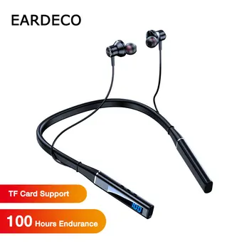 EARDECO 100 часа безжични слушалки, бас, спортни Bluetooth слушалки, хендсфри слушалки Hi-Fi с микрофон, стерео маточната кърпичка
