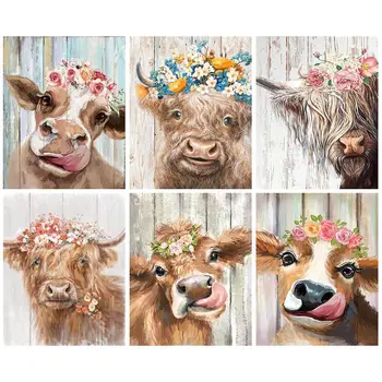 GATYZTORY 60x75 см, маслени бои на номерата на Крава, Животни Живопис, ръчно рисувани рамка САМ боята по номера за домашен декор