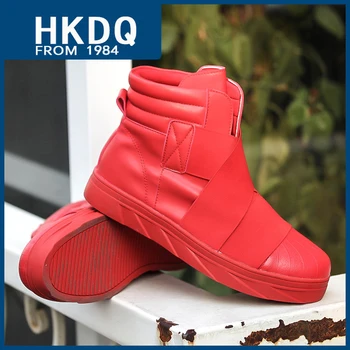 HKDQ, Червен Мъжки Ежедневни Спортни обувки с високо берцем, Модерен Дизайнерски Обувки На платформа, Мъжки Дишащи Нескользящие Маратонки За Скейтборд За Мъже
