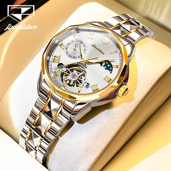 JSDUN, женски автоматични механични ръчни часовници, модерен скелет, фаза на Луната, водоустойчиви дамски часовници, луксозни часовници за жени