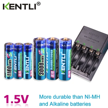 KENTLI 6шт 1,5 батерии тип аа ааа Литиево-йонна акумулаторна батерия + 3 слота AA AAA литиево-ионное интелигентно зарядно устройство