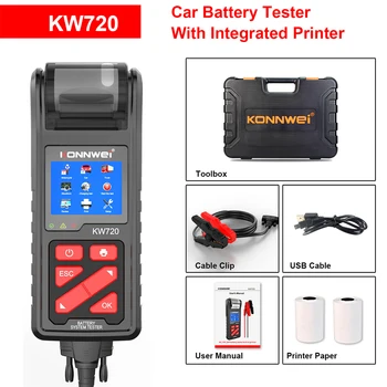 KONNWEI KW720 Тестер на батерията на Камион, Мотоциклет 6 В 12 В 24 В Вграден Принтер Анализатор на зареждане на Батерията Инструменти за тестване на Добив