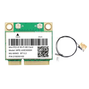 MPE-AXE3000H Wifi Карта + Антена Wifi 6E 2400 Mbit/с Mini PCI-E За БТ 5,2 802.11 AX 2,4 G/5G/6 Ghz Мрежа Wlan карта