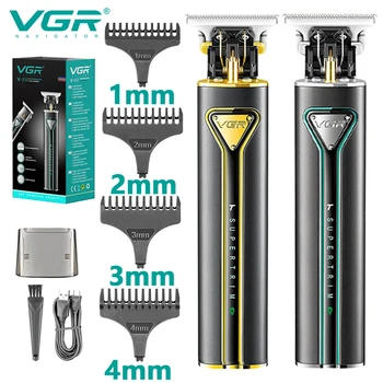 VGR T9 Машина за подстригване, професионален тример за коса, метална машина за подстригване на коса, led дисплей, електрическа машина за рязане 0 мм за мъже V-009