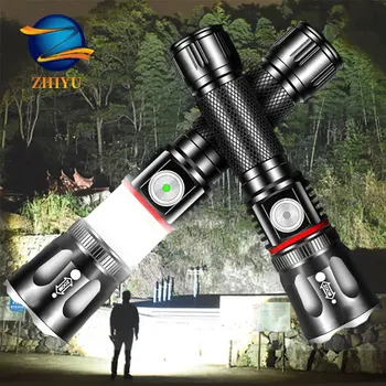 ZHIYU High Power T6 LED Фенерче ультраяркий тактически фенер за нощуване на открито на 4 режима на USB Акумулаторна фенерче, с увеличение