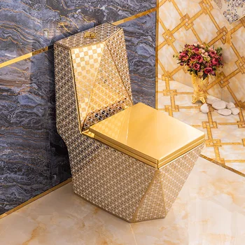 Битова и тоалетна в европейски стил, златна тоалетна чиния, керамични сифон, водосберегающий квадратен златна тоалетна чиния с диаманти