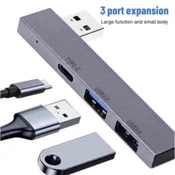 В 1 USB хъб, 3 Порта USB 3.0 Адаптер за Преносим Мини-докинг станция ултра-Тънки 5 Gbit/s/480 Mbps Високоскоростен Мулти USB-C Газа