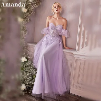 Вечерна рокля Аманда Принцеса с 3D Цветна бродерия, Трапециевидное рокля за абитуриентски бал с отворени рамене, 2023, Уважаеми Вечерна рокля за бала, المزيد