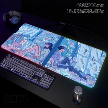 Голям RGB подложка за мишка XXL геймърска подложка за мишка Led подложка за мишка за момичета-геймъри, подложки за мишки, настолни стелки, подложки за клавиатура, тенис на мат с подсветка