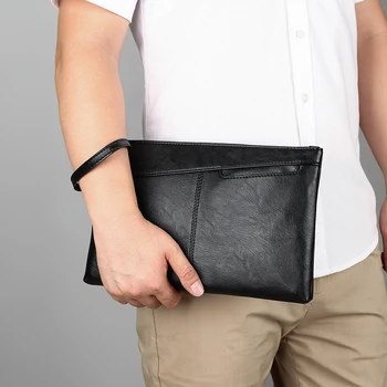 Голяма нова марка чанта 2022, черна мъжка класическа чанта за съединител, кожена чанта, модерна чанта-плик