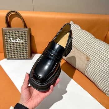 Дамски обувки в британския стил, новост 2023, една стъпка конверсия на обувки Lefu на дебела подметка в стил колеж, пролетно-есенни тънки обувки