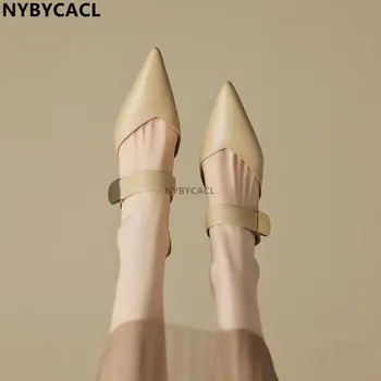 Дамски сандали, новост 2023 г., дамски сандали на висок ток с остър пръсти, дамски обувки в римски стил, однотонная дамски обувки