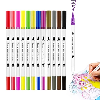 Двойна четка, химикалки, маркери, 12 цвята, художествена маркерная четка и тънък връх, художествени маркери за оцветяване за децата, за награда-книжка за оцветяване за възрастни, стоки за бродерия