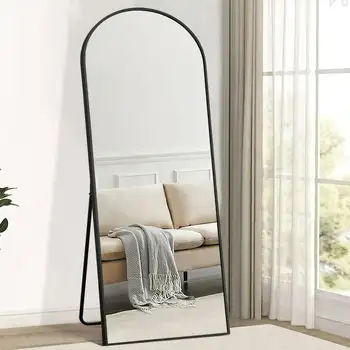 Декоративно огледало във формата на арка от алуминиева сплав в цял ръст с монтиране на стена в черен цвят
