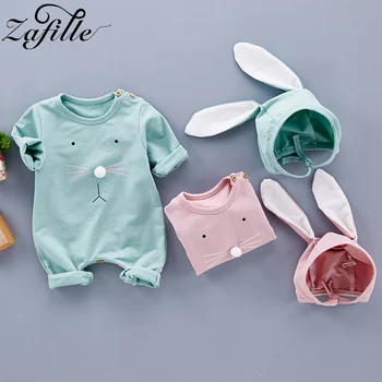 Детски гащеризон ZAFILLE Бъни, пролетно дрехи за малките момичета, сладък гащеризон за новородени с шапка, комплект дрехи за малки момчета с дълъг ръкав