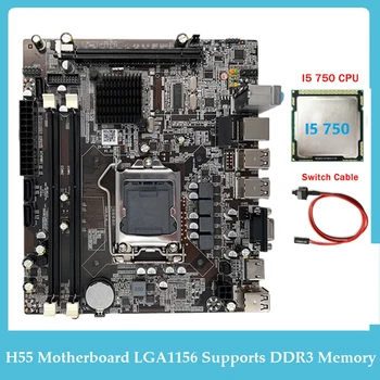 Дънната платка на компютъра H55 Десктоп дънна платка LGA1156 Поддържа процесор, серия I3 530 I5 760 DDR3 Memory + процесор I5 750 + кабел за превключване на