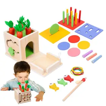 Дървена игра за събиране на реколтата от моркови, Монтесори, риболов, играчка за риболов на червей, образователна играчка за момчета и момичета, дървени Монтесори