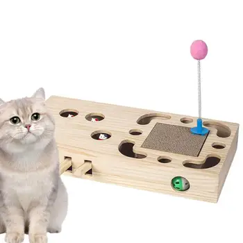Дървена интерактивна играчка за котки, интерактивни дървени когтеточки, играчки за сръчност, богат на функции когтеточка за котки от гофрирана хартия с