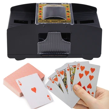 Електрическа USB Автоматична Машина за нарязване на Кубчета Покер Карти и Настолни Игри, Карти за Игра за Размесването 2-6 Тестета Ръчни Кривошипные Домашни Игри с Карти