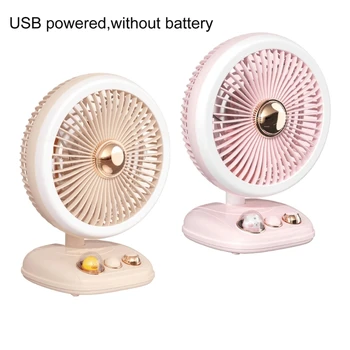 Електрически вентилатор Тенис на сгъване, монтиране на безшумен вентилатор на тавана с led подсветка 3-високоскоростен преносим вентилатор, захранван от USB за къмпинг офис