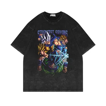 Застиранная Стара Ретро тениска с къси ръкави, Класическо Аниме Dragon Ball, американската мода, Ежедневни тениска Oversize High Street с къс ръкав