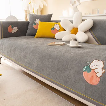 Калъф за дивана картофи с ягодов заек, шенилна, нескользящая детска възглавница за диван с котка, кърпа, секционни подложка за мека мебел за дома в хола