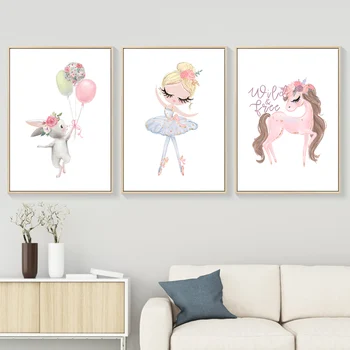 Картина с по-мил любимец на платно, плакат със заек, печат на плакат, розово сладък котка, детска стая, подвесная картина, модерна декоративна боя