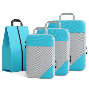 Комплект от 3/4 бр., пътна чанта за съхранение на преносим багаж, чанта-органайзер, разтегателен опаковка, мрежести торби за дрехи, бельо, обувки