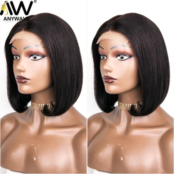 Кратък перука боб 4x4 бесклеевые прозрачни перуки, изработени от човешка коса с дантелен закопчалка за жени, директни бразилски косата Реми в наличност