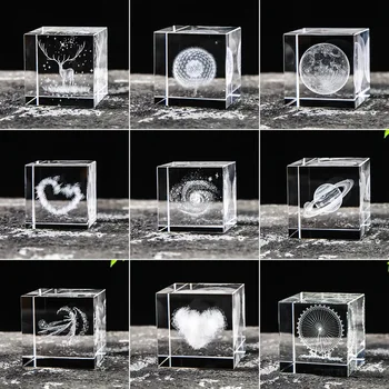 Кристален куб с форма на сърце, вътрешна резбовани дъга, Луната, Слънчевата система, на облак във формата на кубчета, във формата на сърца, украса за подарък за творчеството на работния плот