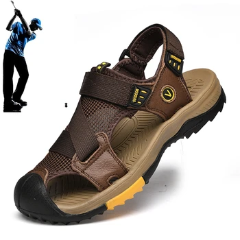 Летни улични мъжки сандали за голф, дишащи обувки за ходене, висококачествени мъжки сандали за голф, размери 38-46