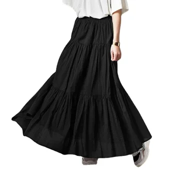Лятна Y2K Реколта плиссированная женска пола на корейската мода Harajuku с висока талия, черна дълга пола, дамски ретро поли оверсайз, Mujer