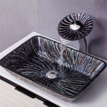 Мивка от закалено стъкло над мивката с един дупка, мивка за баня, 45 мм без отвори за преливане