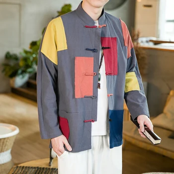 Модерен дизайн, цветна мозайка мъжко палто Hanfu, мъжко яке с винтажным циферблат и ключалката Tang, горната част на мъжко бельо яке на подсъдимия