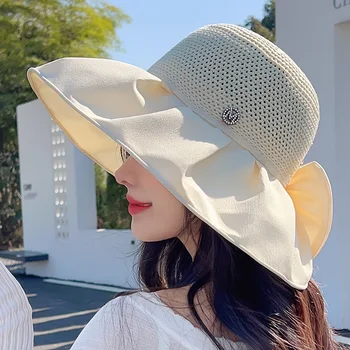 Нов стил, рибарска шапка с голяма периферия, плажна шапка с защита от uv, солнцезащитная шапка, дамски сламена шапка, дишаща защита от слънце, лято