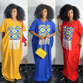 Нова Африканска Дрехи, Модни Рокли-Халат За Баня Абайя За Жени, Африкански Големи Размери, Bubu Традиционните Дълги Рокли С Къс Ръкав, Лято