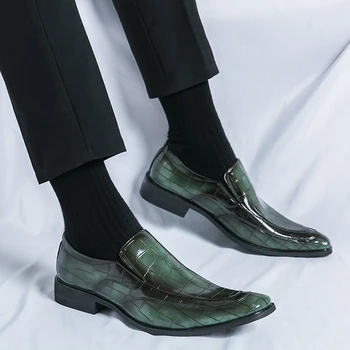 Нови черни мъжки лоферы, Зелени Слипоны, Модни Мъжки Официалната ръчно изработени обувки с кръгло бомбе, Размер 37-45, Мъжки обувки