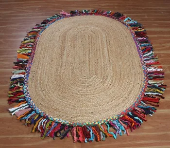 Овална килим от джутового памук, ръчно изработени килими, хол, разноцветни пискюли, обръщане на мат антре, подложки, начало декор спални
