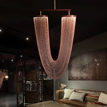 Окачен лампа на желязна верига в ретро стил полилеи в американски стил, лампа за лобито на хотела, подвесное осветление за стълба на хол
