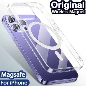 Оригинален Акрилен Прозрачен Силиконов Калъф За Magsafe Case Iphone 11 12 13 14 15 Pro Max Mini X Xr Xs Se 7 8 Luxur Безжичен Магнитен