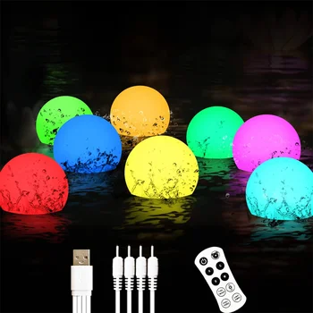Плаващи светлини за басейна, топка светлини за езерото, водоустойчив светещи топки за басейн, захранван от USB лампа с плетене на една кука, RGB гаф, външно градинско осветление