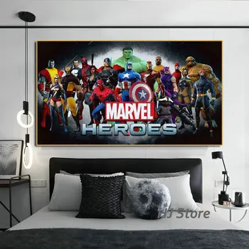 Плакат с комиксами Marvel, произведения на изкуството, Avengers, ретро платно, стенно изкуство, принт, изображение на супергерой, за стая, начало декор, стенопис Куадрос