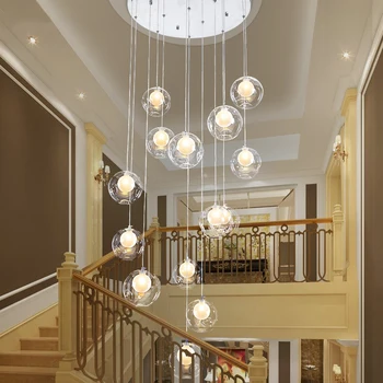 Подвесная полилей за стълби, led дълга полилей, модерна стълба за дома, хол, кухня, окачен художествен стъклена топка, лампа