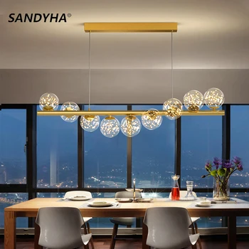 Полилей SANDYHA, топка от скандинавския стъкло, блясъкът на златото, модерна гипсофила, подвесное осветление за хранене, осветителни тела за кухня, домашен декор, лампа